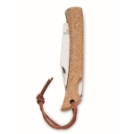 Stainless steel folding pocket knife with cork handle and rope beige colour fourth view