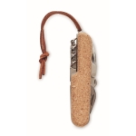 Multi-purpose pocket knife with 7 functions in a cork case beige colour third view