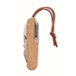 Multi-purpose pocket knife with 7 functions in a cork case beige colour fourth view
