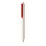 White recycled ballpoint pen with blue ink and colored clip red colour