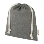 Medium recycled cotton GRS bag with drawstring closure, 150 g/m² black colour