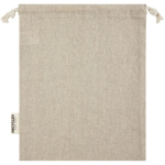 Medium recycled cotton GRS bag with drawstring closure, 150 g/m² third front view