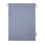 Large recycled cotton GRS bag with drawstring closure, 150 g/m² blue colour second rear view