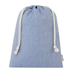 Large recycled cotton GRS bag with drawstring closure, 150 g/m² blue colour second front view