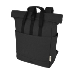 Recycled cotton laptop backpack with roll-top, 15'' black colour