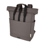 Recycled cotton laptop backpack with roll-top, 15'' grey colour