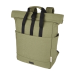 Recycled cotton laptop backpack with roll-top, 15'' green colour