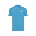 Regular-fit piqué polo in eco cotton, 220 g/m² cyan blue colour view with logo