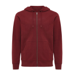 Zip hoodie in eco cotton with corporate logo, 340 g/m² burgundy colour