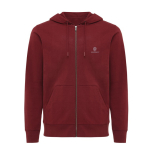 Zip hoodie in eco cotton with corporate logo, 340 g/m² burgundy colour