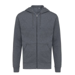 Zip hoodie in eco cotton with corporate logo, 340 g/m² marbled grey colour