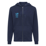 Zip hoodie in eco cotton with corporate logo, 340 g/m² navy-blue colour