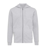 Zip hoodie in eco cotton with corporate logo, 340 g/m² heather light grey colour