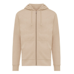 Zip hoodie in eco cotton with corporate logo, 340 g/m² light brown colour