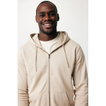 Zip hoodie in eco cotton with corporate logo, 340 g/m² light brown colour