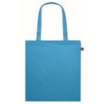Cotton tote bag with long handles, fairtrade, 140 g/m2 turquoise colour second view