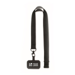 Polyester lanyard with safety clasp for mobile phone black colour view with print area
