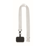Polyester lanyard with safety clasp for mobile phone white colour