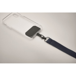 Polyester lanyard with safety clasp for mobile phone navy-blue colour third photographic view