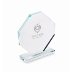 Octagonal glass trophy with matching rectangular base transparent colour main view