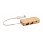 Sustainable 3-port USB hub made of bamboo with cable, 20 cm wood colour