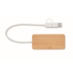 Sustainable 3-port USB hub made of bamboo with cable, 20 cm wood colour second view
