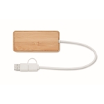 Sustainable 3-port USB hub made of bamboo with cable, 20 cm wood colour third view