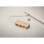 Sustainable 3-port USB hub made of bamboo with cable, 20 cm wood colour fifth photographic view