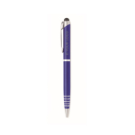 Recycled aluminium ballpoint pen with stylus and blue ink blue colour view with print area