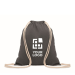 Printed drawstring bag with cord handles, 220 g/m2 black colour view with print area