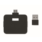 USB Hub with 4 outputs and USB input types A and C black colour second view