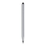 Recycled aluminium pencil with stylus tip and infinite ink silver colour