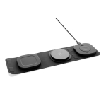 Travel wireless charger with logo, charges 3 devices simultaneously grey colour