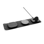 Travel wireless charger with logo, charges 3 devices simultaneously grey colour