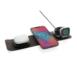 Travel wireless charger with logo, charges 3 devices simultaneously grey colour