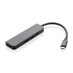 Recycled aluminium hub with multiple ports and HDMI input grey colour