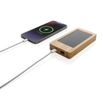 100% bamboo power bank with solar charging panel, 10,000 mAh brown colour