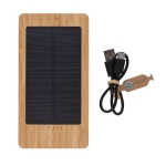 100% bamboo power bank with solar charging panel, 10,000 mAh brown colour