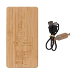100% bamboo power bank with solar charging panel, 10,000 mAh brown colour