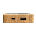100% bamboo power bank with solar charging panel, 10,000 mAh brown colour