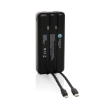 Power bank with built-in type-C and iOS cables, 20,000 mAh black colour
