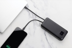 Power bank with built-in type-C and iOS cables, 20,000 mAh black colour