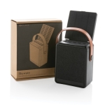 Wireless speaker with solar panel, LED lamp and carry handle black colour