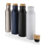 Recycled stainless steel thermal bottle with leakproof lid, 650 ml blue colour