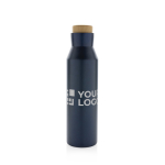 Recycled stainless steel thermal bottle with leakproof lid, 650 ml blue colour