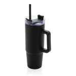 Recycled plastic thermal cup with 3-position lid, 900 ml black colour