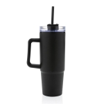 Recycled plastic thermal cup with 3-position lid, 900 ml black colour