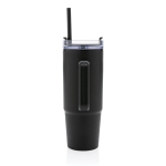 Recycled plastic thermal cup with 3-position lid, 900 ml black colour