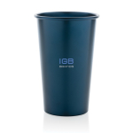 Single-wall cup in recycled aluminium for drinks, 450 ml navy-blue colour view with logo