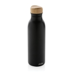 Recycled stainless steel bottle with bamboo lid, 600 ml black colour